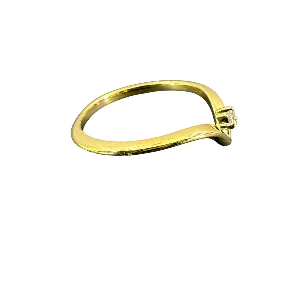 Gold Tone V Wishbone Ring with Cubic Zirconia Accent‎ Fashion Jewelry Size 6